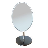 Small Oval Pedestal Mirror, Rimless 6.25x8 Inch Mirror, Chrome Base||MIR-110.01